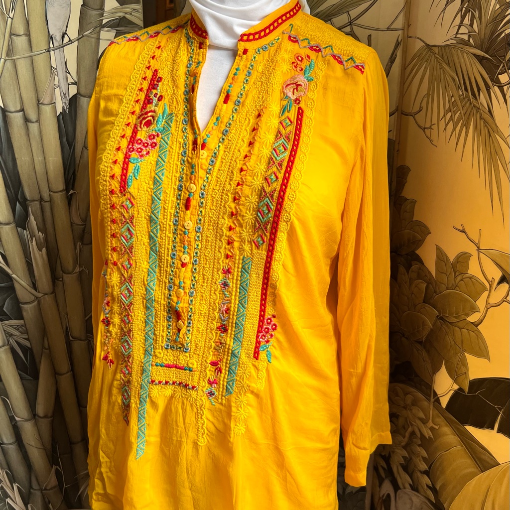 Johnny Was Yellow Embroidered Blouse